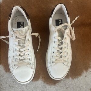 Authentic GG White Sneakers with Animal Print Accent